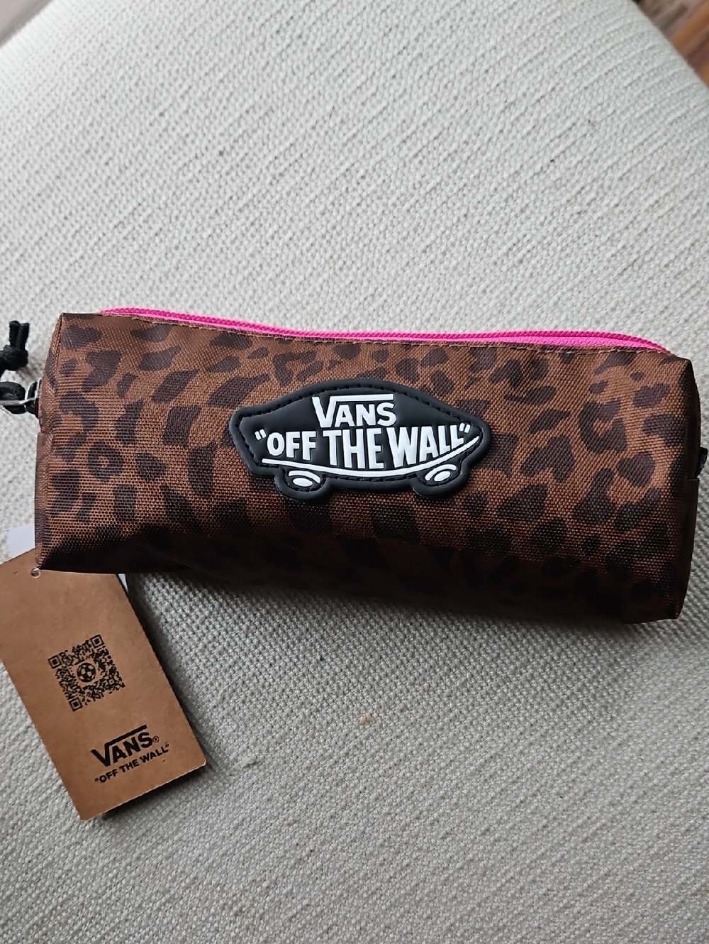 Vans Leopard Print Pencil Pouch in Brown with Hot Pink Zipper